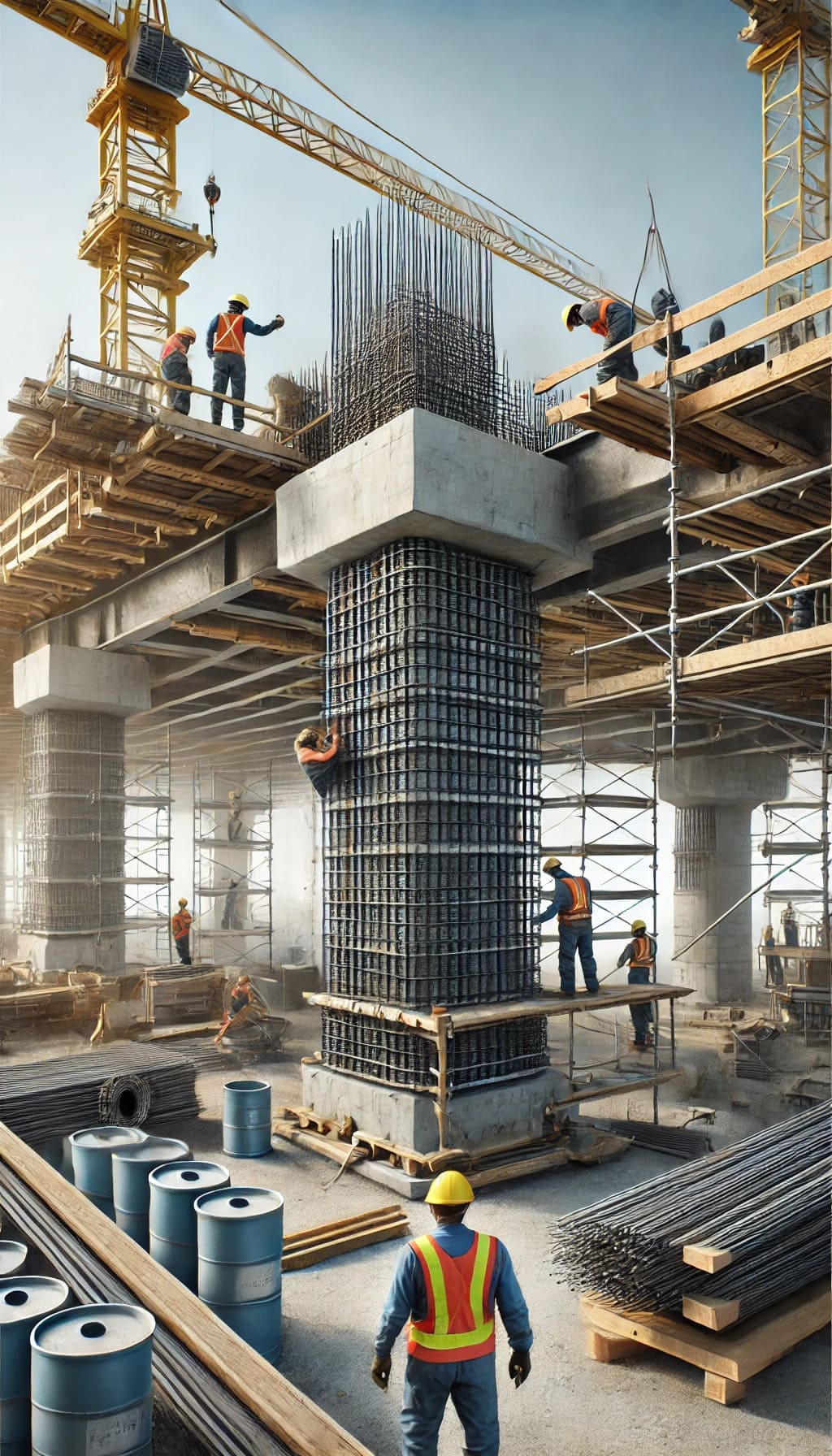 DALL·E 2025-03-25 01.13.37 - A realistic construction site scene showing structural strengthening techniques